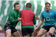 21 February 2014; Ireland's Brian O'Driscoll tackles Paddy Jackson during the captain's run ahead of their RBS Six Nations Rugby Championship 2014 match against England on Saturday. Ireland Rugby Squad Captain's Run, Twickenham Stadium, Twickenham, London, England. Picture credit: Brendan Moran / SPORTSFILE
