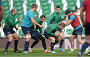 21 February 2014; Ireland players, from left, Rory Best, Chris Henry, Dave Kearney, Gordon D'Arcy, Jonathan Sexton and Fergus McFadden during the captain's run ahead of their RBS Six Nations Rugby Championship 2014 match against England on Saturday. Ireland Rugby Squad Captain's Run, Twickenham Stadium, Twickenham, London, England. Picture credit: Brendan Moran / SPORTSFILE
