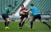 21 February 2014; Ireland's Paddy Jackson in action against Rob Kearney, left, and Andrew Trimble during the captain's run ahead of their RBS Six Nations Rugby Championship 2014 match against England on Saturday. Ireland Rugby Squad Captain's Run, Twickenham Stadium, Twickenham, London, England. Picture credit: Brendan Moran / SPORTSFILE