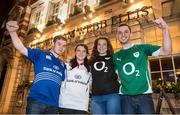 21 February 2014; Ireland supporters, from left, Paul Lowbridge, from Tullamore, Co. Offaly, Lisa Piggot, Ellie Marshall, both from London and Michael Pritchard, Portrush, Co. Antrim, in Twickenham ahead of Saturday's RBS Six Nations Rugby Championship 2014 match between England and Ireland. Picture credit: Brendan Moran / SPORTSFILE
