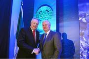 21 February 2014; GAA President elect Aogán Ó Fearghail, is congratulated by Ulster Council Chairman Martin McAviney at the GAA Annual Congress 2014. Croke Park, Dublin. Picture credit: Ray McManus / SPORTSFILE