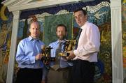 11 July 2005; GAA President Sean Kelly with Cork hurler John Gardiner, right, and Tyrone footballer Peter Canavan who were presented with the Vodafone GAA All-Star awards for the month of June. Westbury Hotel, Dublin. Picture credit; Pat Murphy / SPORTSFILE