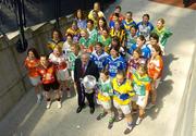 11 July 2005; An Taoiseach, Bertie Ahern TD, with players from the 32 counties at the launch of the 2005 TG4 All-Ireland Ladies Football Championship. Croke Park, Dublin. Picture credit; Damien Eagers / SPORTSFILE