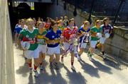 11 July 2005; Players from all 32 counties including front row, from left to right, Linda Connolly, Mayo, Jenny Kelly O'Neill, Carlow, Mairead Morrissey, Tipperary, Fiona Farrell, Cork, Sharon Treacy, Longford, Elaine Duffy, Meath and Aoibhean Daly, Galway at the launch of the 2005 TG4 All-Ireland Ladies Football Championship. Croke Park, Dublin. Picture credit; Damien Eagers / SPORTSFILE