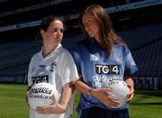 11 July 2005; Simone Gilabert, left, Kildare, with Niamh McEvoy, Dublin, during a photocall at the launch of the 2005 TG4 All-Ireland Ladies Football Championship. Croke Park, Dublin. Picture credit; David Maher / SPORTSFILE