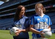 11 July 2005; Niamh McEvoy, left, Dublin, and Kathleen O'Reilly, Laoise, during a photocall at the launch of the 2005 TG4 All-Ireland Ladies Football Championship. Croke Park, Dublin. Picture credit; David Maher / SPORTSFILE