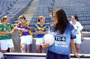 11 July 2005; Dublin's Niamh McEvoy with from left Kerry's Patrice Dennehy, Wexford's Caroline Murphy, Longford's Sharon Treacy and Kildare's Simone Gilabert at the launch of the 2005 TG4 All-Ireland Ladies Football Championship. Croke Park, Dublin. Picture credit; Damien Eagers / SPORTSFILE