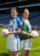 11 July 2005; Monaghan's Niamh Kindlon and Donegal's Nadine Doherty at the launch of the 2005 TG4 All-Ireland Ladies Football Championship. Croke Park, Dublin. Picture credit; Damien Eagers / SPORTSFILE