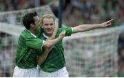 11 June 2003; Republic of Ireland's Gary Doherty celebrates with team-mate Gary Breen after scoring his side's opening goal. 2004 European Championship Qualifier, Republic of Ireland v Georgia, Lansdowne Road, Dublin. Picture credit; Pat Murphy / SPORTSFILE