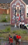 13 July 2005; Shelbourne supporters arrive at the Oval before the game. UEFA Champions League Qualifier, 1st Leg, Glentoran v Shelbourne, The Oval, Belfast. Picture credit; David Maher / SPORTSFILE