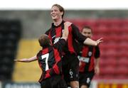 14 July 2005; Stephen Paisley, right, Longford Town, celebrates after scoring his sides first goal with team-mate Alan Kirby. UEFA Cup, First Qualifying Round, First Leg, Longford Town v Camarthen, Flancare Park, Longford. Picture credit; David Maher / SPORTSFILE
