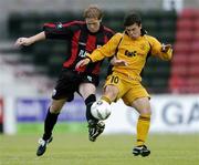 14 July 2005; Stephen Paisley, Longford Town, in action against Daniel Thomas, Camarthen. UEFA Cup, First Qualifying Round, First Leg, Longford Town v Camarthen, Flancare Park, Longford. Picture credit; David Maher / SPORTSFILE