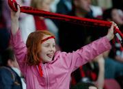 14 July 2005; A young Longford Town supporter cheer on her team. UEFA Cup, First Qualifying Round, First Leg, Longford Town v Camarthen, Flancare Park, Longford. Picture credit; David Maher / SPORTSFILE