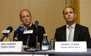15 July 2005; Neil Hughes, left, Appointed Examiner, and Barry Lyons, Lyons Solicitors, during a Shamrock Rovers FC press conference to announce the club's examinership process. Plaza Hotel, Tallaght, Dublin. Picture credit; Matt Browne / SPORTSFILE