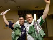 15 July 2005; Eddie McGrath, left, and Darren Glennon, members of the 400 Club, who are due to be appointed owners, after the Shamrock Rovers FC press conference to announce the club's examinership process. Plaza Hotel, Tallaght, Dublin. Picture credit; Matt Browne / SPORTSFILE