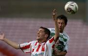 15 July 2005; Keith Doyle, Shamrock Rovers, in action against Gary Beckett, Derry City. eircom League, Premier Division, Shamrock Rovers v Derry City, Dalymount Park, Dublin. Picture credit; David Maher / SPORTSFILE