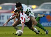 15 July 2005; Ciaran Martyn, Derry City, in action against Gavin McDonnell, Shamrock Rovers. eircom League, Premier Division, Shamrock Rovers v Derry City, Dalymount Park, Dublin. Picture credit; David Maher / SPORTSFILE