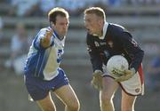 16 July 2005; Shane McCoy, Louth goalkeeper, in action against Stephen Gollogly, Monaghan. Bank of Ireland All-Ireland Senior Football Championship Qualifier, Round 3, Louth v Monaghan, Kingspan Breffni Park, Cavan. Picture credit; Damien Eagers / SPORTSFILE