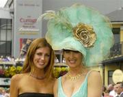 17 July 2005; Miss Ireland Aoife Cogan from Dublin with Veronica Walsh, right, from Navan Co. Meath, a finalist of the Fashions on the Turf, Best Dressed Lady competition. Curragh Racecourse, Co. Kildare. Picture credit; Matt Browne / SPORTSFILE