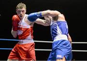 22 February 2014; Ray Moylette, left, St. Annes Boxing Club, exchanges punches with Sean Montgomery, Canal Boxing Club, during their 64kg bout. National Senior Boxing Championships, First Round, National Stadium, Dublin. Picture credit: Barry Cregg / SPORTSFILE