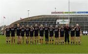 22 February 2014; The Ardscoil Ris team stand together during the playing of the national anthem. Dr. Harty Cup Final, Scoil na Trionoide Naofa, Doon v Ard Scoil Ris, Limerick. Gaelic Grounds, Limerick. Picture credit: Diarmuid Greene / SPORTSFILE