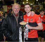 22 February 2014; Dr Con Murphy with Paul Geaney, University College Cork after the game. Irish Daily Mail Sigerson Cup, Final, University of Ulster Jordanstown v University College Cork, The Dub, Queen's University, Belfast, Co. Antrim. Picture credit: Oliver McVeigh / SPORTSFILE