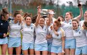 23 February 2014; The UCD team, led by captain Sarah Greene, centre, celebrate with the cup after the game. Irish Women's Senior Cup Final, UCD v Pembroke Wanderers, National Hockey Stadium, UCD, Belfield, Dublin. Picture credit: Brendan Moran / SPORTSFILE