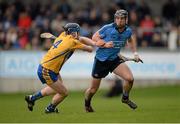 23 February 2014; Mark Schutte, Dublin, in action against David McInerney, Clare. Allianz Hurling League, Division 1A, Round 2, Dublin v Clare, Parnell Park, Dublin. Picture credit: Stephen McCarthy / SPORTSFILE