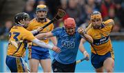 23 February 2014; Ryan O'Dwyer, Dublin, in action against Cathal O'Connell, left, and John Conlon, right, Clare. Allianz Hurling League, Division 1A, Round 2, Dublin v Clare, Parnell Park, Dublin. Picture credit: Stephen McCarthy / SPORTSFILE
