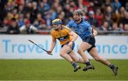 23 February 2014; Seadna Morey, Clare, in action against Mark Schutte, Dublin. Allianz Hurling League, Division 1A, Round 2, Dublin v Clare, Parnell Park, Dublin. Picture credit: Stephen McCarthy / SPORTSFILE