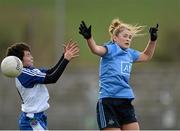 23 February 2014; Sarah McCaffrey, Dublin, in action against Cora Courtney, Monaghan. Tesco HomeGrown Ladies Football National League Division 1, Monaghan v Dublin, Inniskeen, Co. Monaghan. Picture credit: Oliver McVeigh / SPORTSFILE