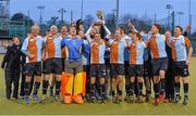 23 February 2014; The Three Rock Rovers team celebrate with the cup after the game. Irish Men's Senior Cup Final, Pembroke Wanderers v Three Rock Rovers, National Hockey Stadium, UCD, Belfield, Dublin. Picture credit: Brendan Moran / SPORTSFILE