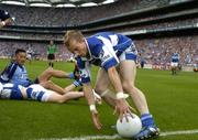 17 July 2005; Joe Higgins, Laois, retrieves the ball on the end line in the last minute of injury time before Dublin's Tomas Quinn kicked the resulting &quot;45&quot; to win the game for Dublin by one point. Bank of Ireland Leinster Senior Football Championship Final, Dublin v Laois, Croke Park, Dublin. Picture credit; Ciara Lyster / SPORTSFILE