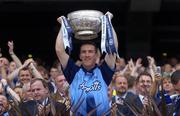 17 July 2005; Dublin captain Paddy Christie lifts the Delaney cup. Bank of Ireland Leinster Senior Football Championship Final, Dublin v Laois, Croke Park, Dublin. Picture credit; Brian Lawless / SPORTSFILE