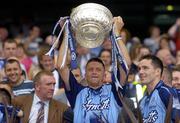 17 July 2005; Dublin's Senan Connell lifts the Delaney cup. Bank of Ireland Leinster Senior Football Championship Final, Dublin v Laois, Croke Park, Dublin. Picture credit; Brian Lawless / SPORTSFILE