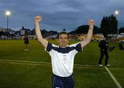 20 July 2005; The Shelbourne manager Pat Fenlon celebrates at the end of the game. UEFA Champions League, First Qualifying Round, Second Leg, Shelbourne v Glentoran, Tolka Park, Dublin. Picture credit; David Maher / SPORTSFILE