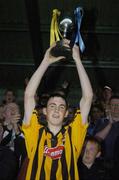20 July 2005; Eoin Reid, Kilkenny, lifts the cup. Leinster U21 Hurling Championship Final, Kilkenny v Dublin, Dr. Cullen Park, Carlow. Picture credit; Pat Murphy / SPORTSFILE