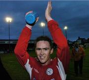 20 July 2005; Richie Baker, Shelbourne, celebrates at the end of the game. UEFA Champions League, First Qualifying Round, Second Leg, Shelbourne v Glentoran, Tolka Park, Dublin. Picture credit; David Maher / SPORTSFILE