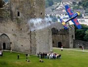 22 July 2005; World champion Peter Besenyei face to face with the Rock of Cashel during practice prior to the Red Bull Air Race to be held on Sunday. Cashel, Co. Tipperary. Picture credit; SPORTSFILE