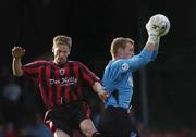 22 July 2005; The Drogheda United goalkeeper Dan Connor wins possession ahead of Dominic Foley, Bohemians. eircom League, Premier Division, Bohemians v Drogheda United, Dalymount Park, Dublin. Picture credit; David Maher / SPORTSFILE