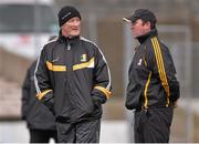 23 February 2014; Kilkenny manager Brian Cody in conversation with selector James McGarry, right, before the game. Allianz Hurling League, Division 1A, Round 2, Kilkenny v Tipperary, Nowlan Park, Kilkenny. Picture credit: Pat Murphy / SPORTSFILE