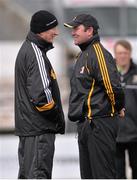 23 February 2014; Kilkenny manager Brian Cody in conversation with selector James McGarry, right, before the game. Allianz Hurling League, Division 1A, Round 2, Kilkenny v Tipperary, Nowlan Park, Kilkenny. Picture credit: Pat Murphy / SPORTSFILE