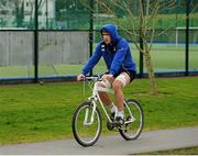 24 February 2014; Leinster's Dominic Ryan arrives for squad training on his bicycle ahead of their Celtic League 2013/14, Round 16, game against Glasgow Warriors on Saturday. Leinster Rugby Squad Training and Media Briefing, Thornfields, UCD, Belfield, Dublin. Picture credit: Piaras Ó Mídheach / SPORTSFILE