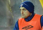 24 February 2014; Coleraine's Eoin Bradley on the bench before the game. Setanta Sports Cup, Quarter-Final, 1st leg, Dundalk v Coleraine, Oriel Park, Dundalk, Co. Louth. Photo by Sportsfile