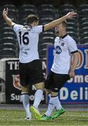 24 February 2014; Dundalk's Daryl Horgan, right, celebrates with team-mate David McMillan after scoring his side's first goal. Setanta Sports Cup, Quarter-Final, 1st leg, Dundalk v Coleraine, Oriel Park, Dundalk, Co. Louth. Photo by Sportsfile