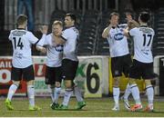 24 February 2014; Dundalk's Daryl Horgan, second from left, celebrates with team-mates after scoring his side's first goal. Setanta Sports Cup, Quarter-Final, 1st leg, Dundalk v Coleraine, Oriel Park, Dundalk, Co. Louth. Photo by Sportsfile