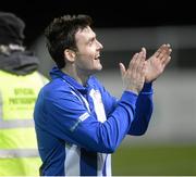 24 February 2014; Eoin Bradley, Coleraine, salutes the supporters at the end of the game. Setanta Sports Cup, Quarter-Final, 1st leg, Dundalk v Coleraine, Oriel Park, Dundalk, Co. Louth. Photo by Sportsfile