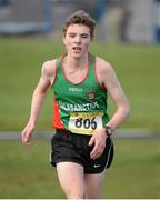 25 February 2014; James Fallon, Calasanctius Oranamore, Galway, comes to the finish to win the Boys 6000m race during the Aviva Connacht Schools Cross Country Championships. Sligo Race Course, Sligo. Picture credit: Barry Cregg / SPORTSFILE