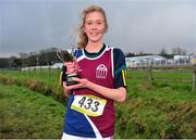 25 February 2014; Grace Cahill, Presentation College Athenry, Co. Galway, with the trophy after winning the Intermediate Girls 3000m race during the Aviva Connacht Schools Cross Country Championships. Sligo Race Course, Sligo. Picture credit: Barry Cregg / SPORTSFILE