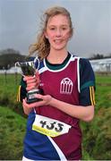 25 February 2014; Grace Cahill, Presentation College Athenry, Co. Galway, with the trophy after winning the Intermediate Girls 3000m race during the Aviva Connacht Schools Cross Country Championships. Sligo Race Course, Sligo. Picture credit: Barry Cregg / SPORTSFILE